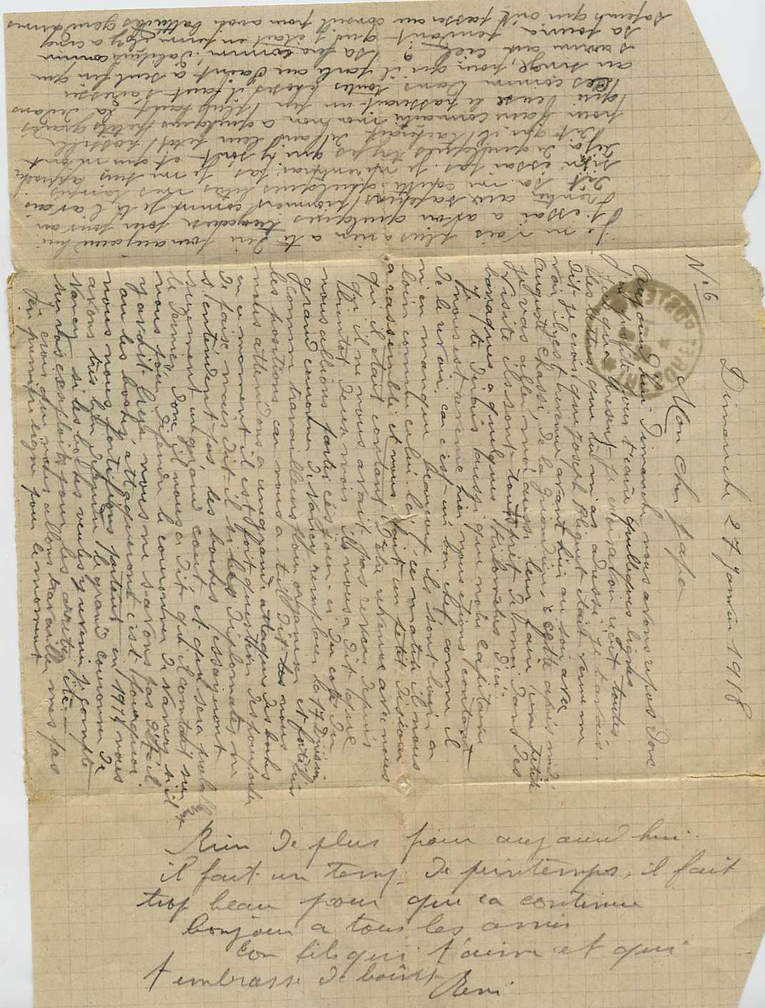 Lettre de René Blanchet du 27 janvier 1918