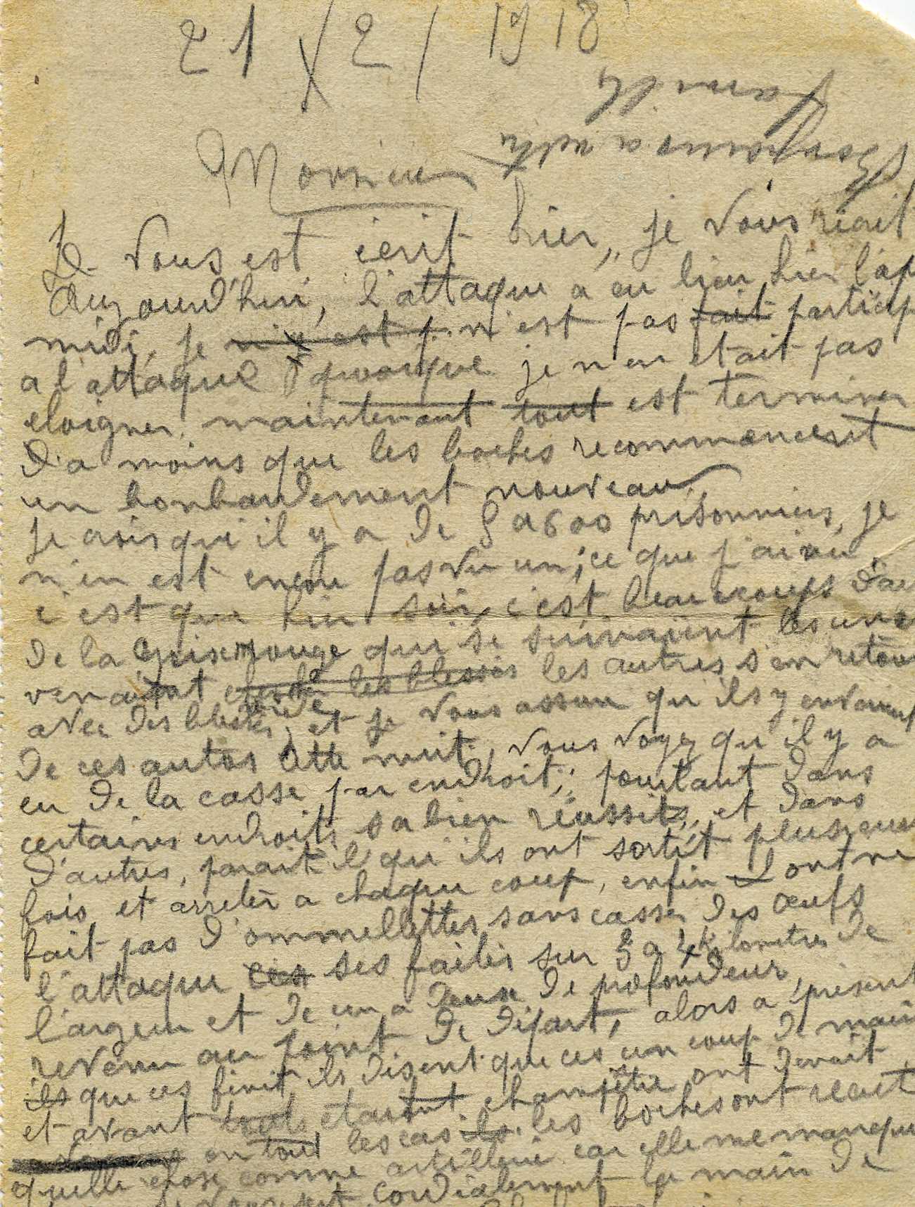 Lettre de René Blanchet du 21 février 1918